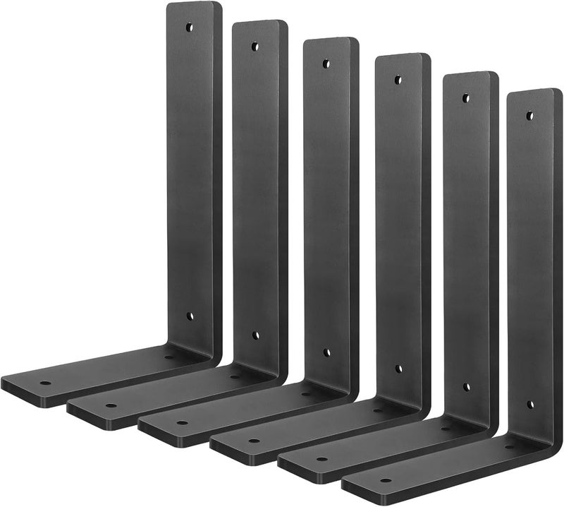 Aunulahca Floating Shelf Bracket 14 Inch, 6 Pack Heavy Duty Shelf Brackets, Black Wall Shelf Bracket for DIY Decorative with Mounting Hardware - Image 1